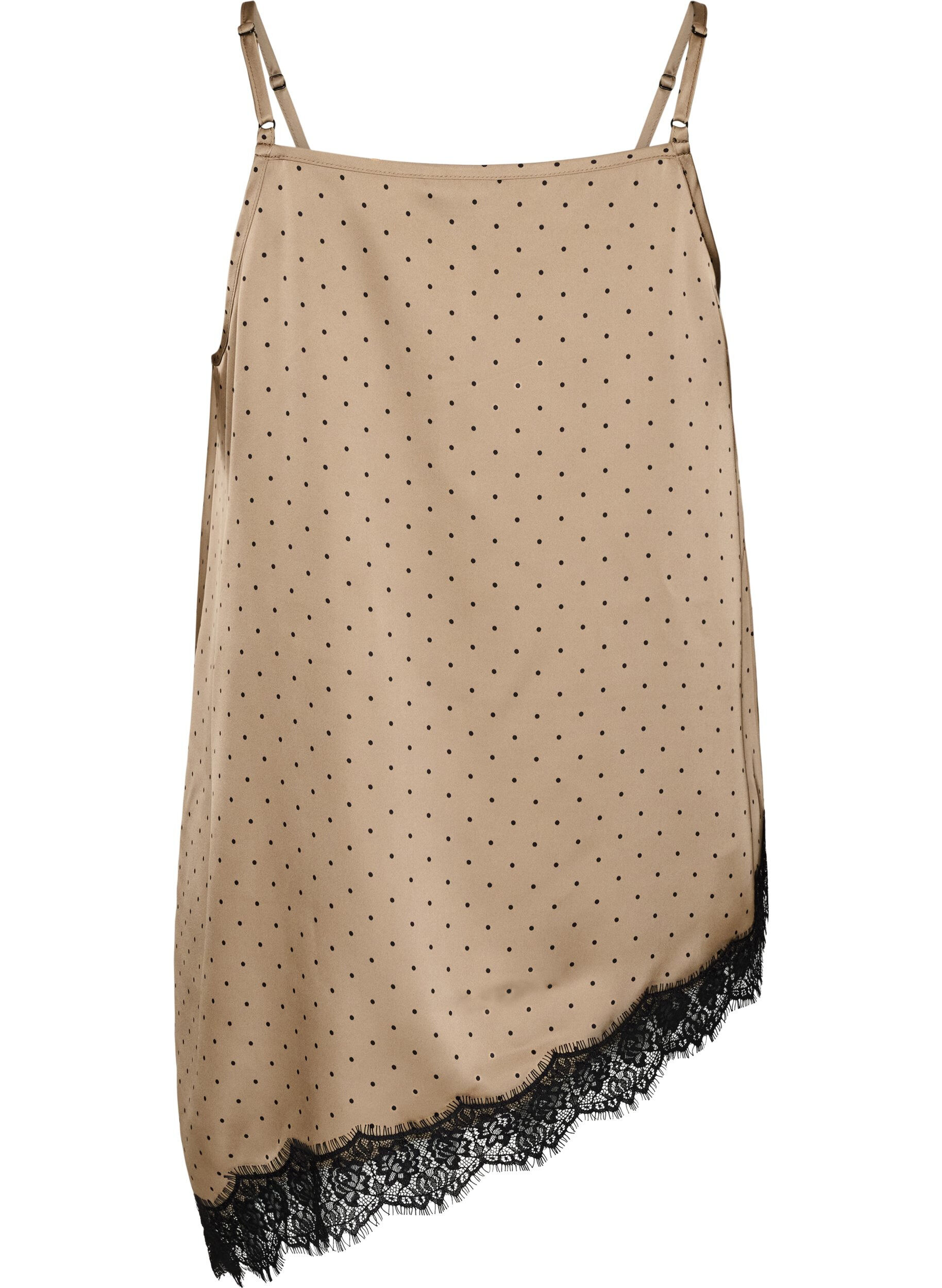 ZizziOlkaimeton toppi pitsill&auml; ja ep&auml;symmetrisell&auml; helmalla, Beige, Packshot image number 1