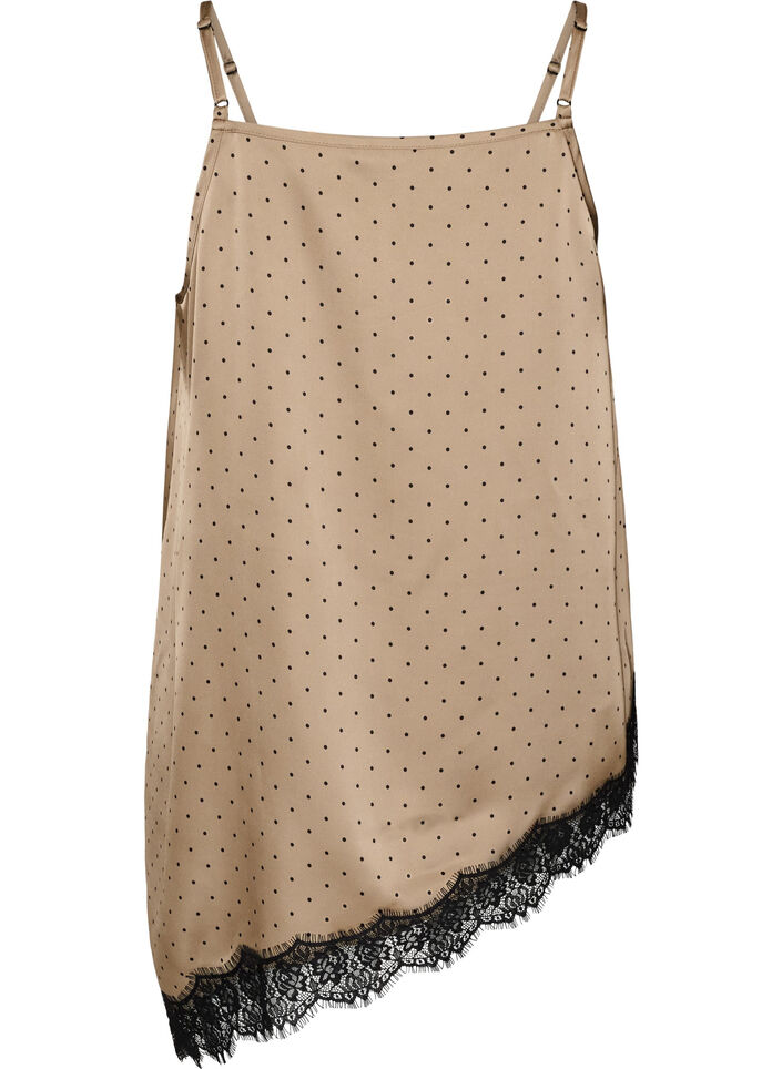 Olkaimeton toppi pitsill&auml; ja ep&auml;symmetrisell&auml; helmalla, Beige, Packshot image number 1