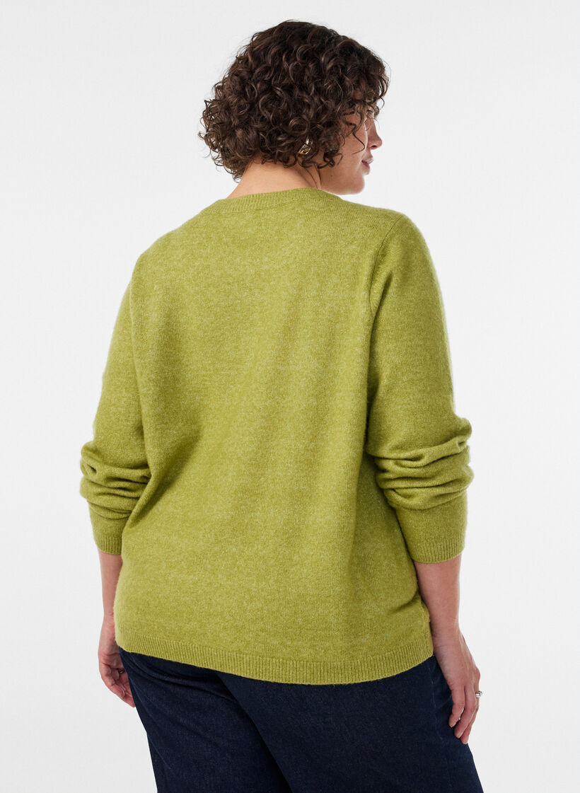 Neuletakki napeilla ja py&ouml;ristetyll&auml; etuosalla, Vihre&auml;, Model image number 2