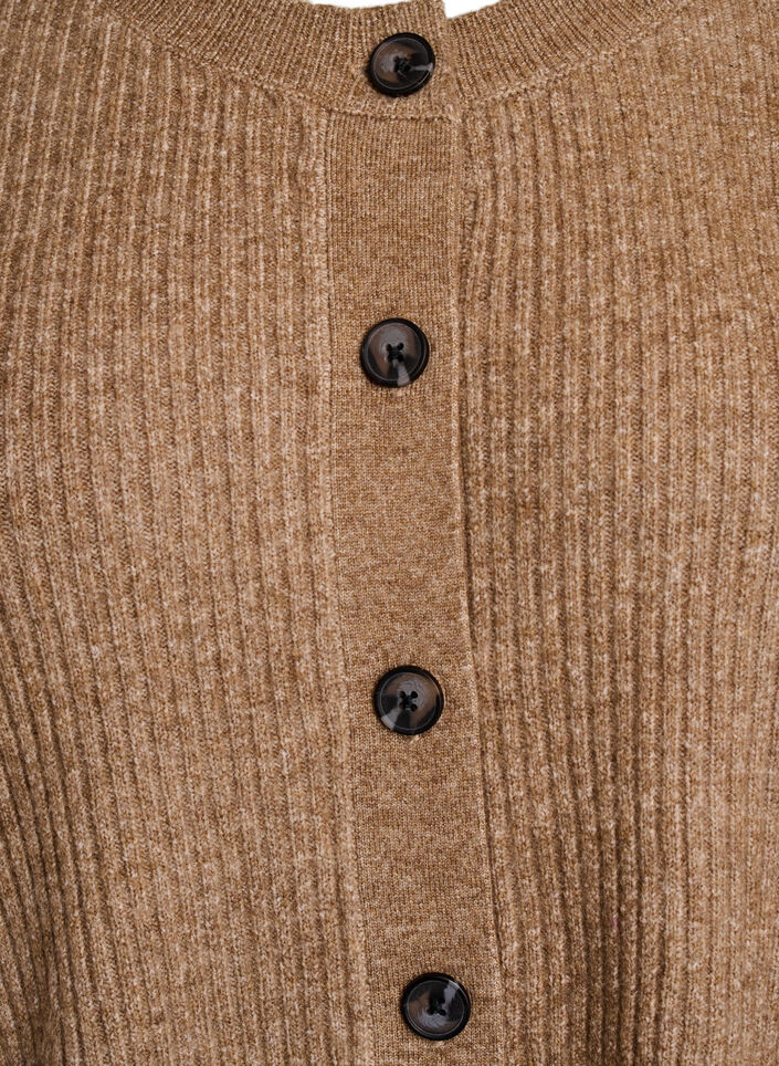 Ribbineuloksesta valmistettu neuletakki napeilla, Ruskea, Packshot image number 2