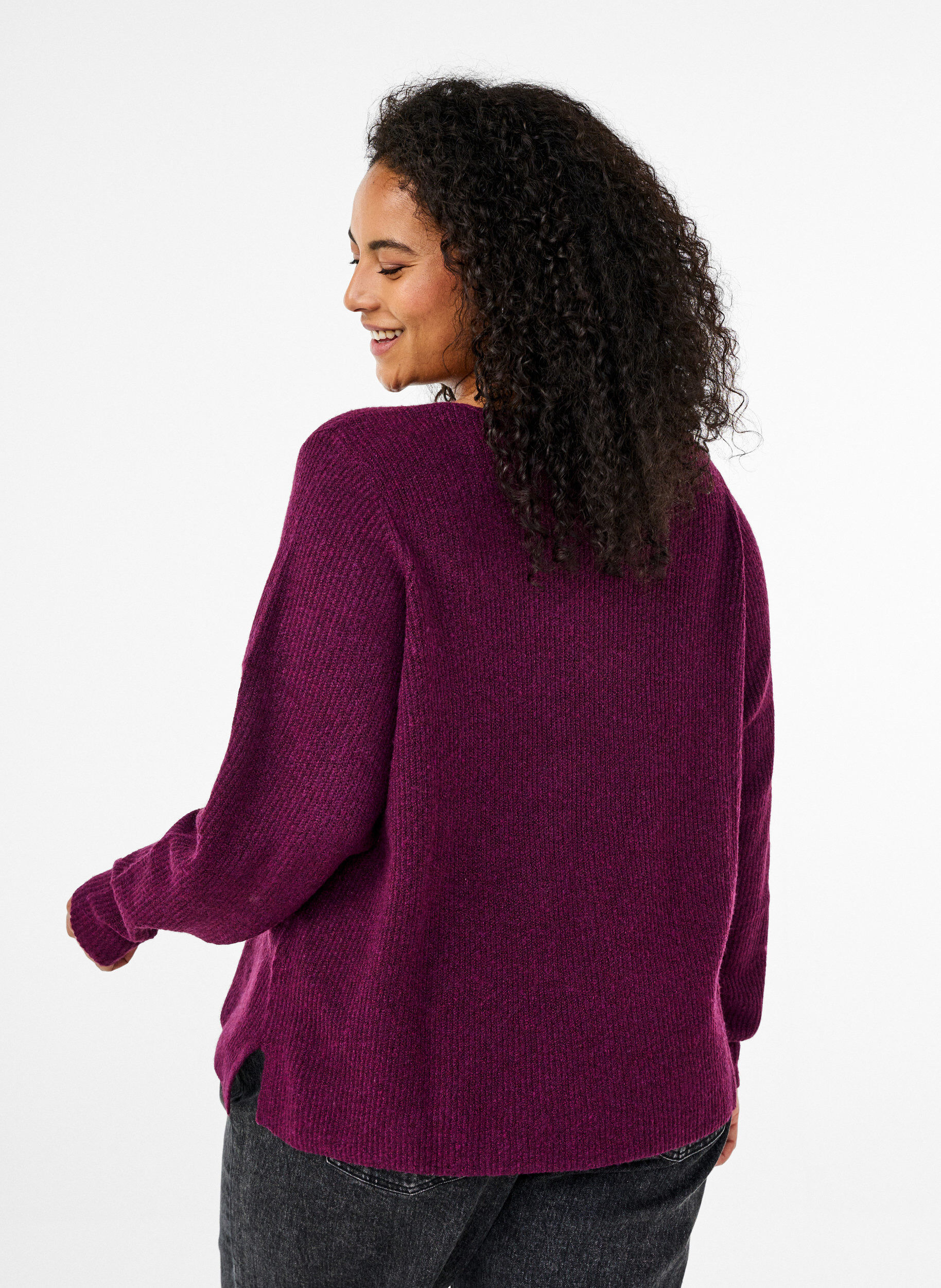 Zizzi Neulepusero v-p&auml;&auml;ntiell&auml; ja pitk&auml;t hihat, Potent P. Black Mel., Model image number 1