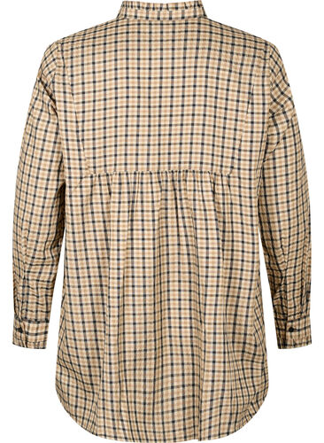 Ruudullinen paitapusero röyhelöillä, Brown Check, Packshot image number 1