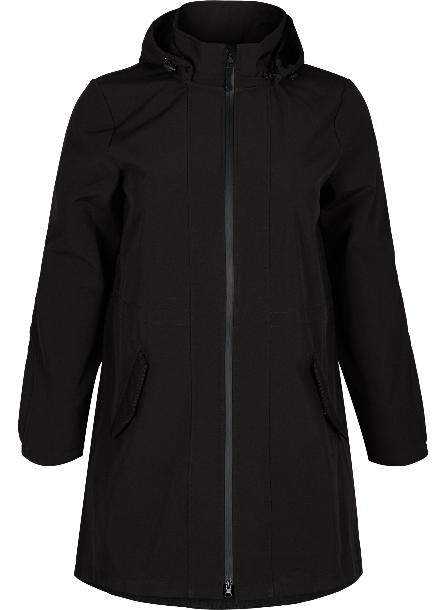 Zizzi Softshell-takki hupulla, Black solid, Packshot image number 0
