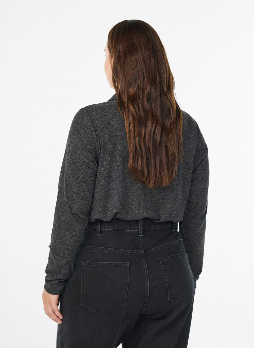 Pitkähihaiset pikeepaita joustavassa ribatulla laadulla, Harmaa, Model image number 2