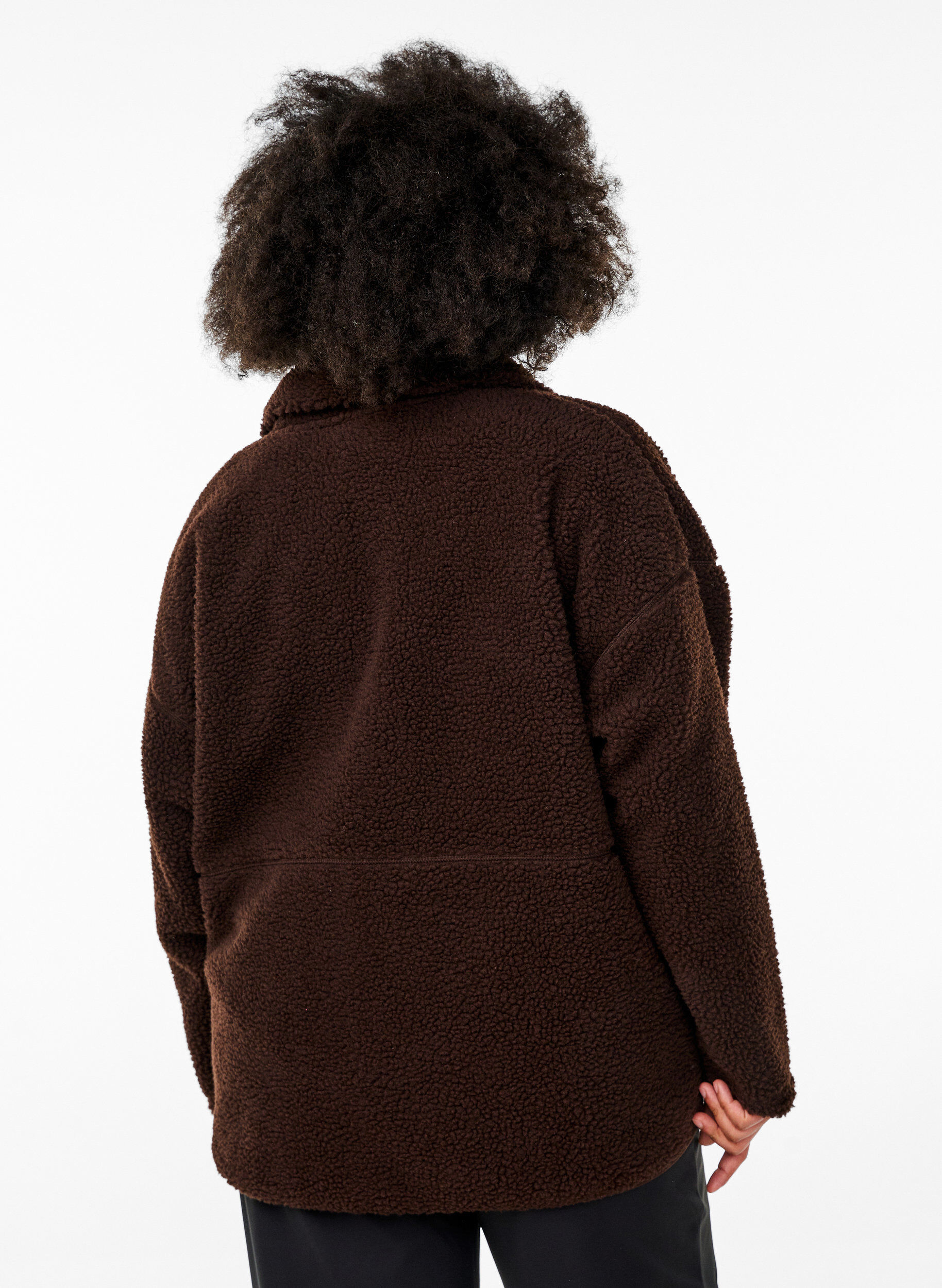 Zizzi Urheilullinen teddy-fleecetakki vetoketjulla, Ruskea, Model image number 2