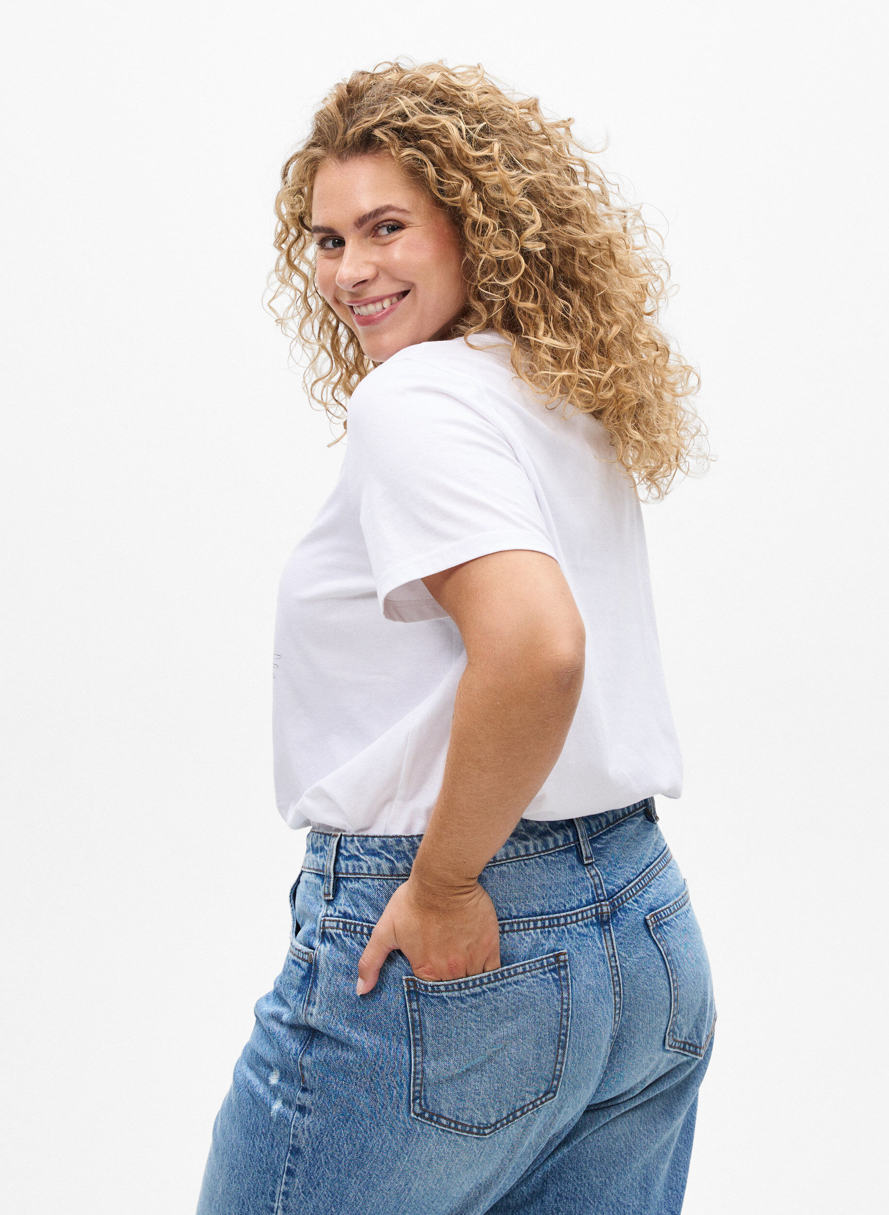 Zizzi Puuvilla T-paita etupainatuksella, Valkoinen, Model image number 2