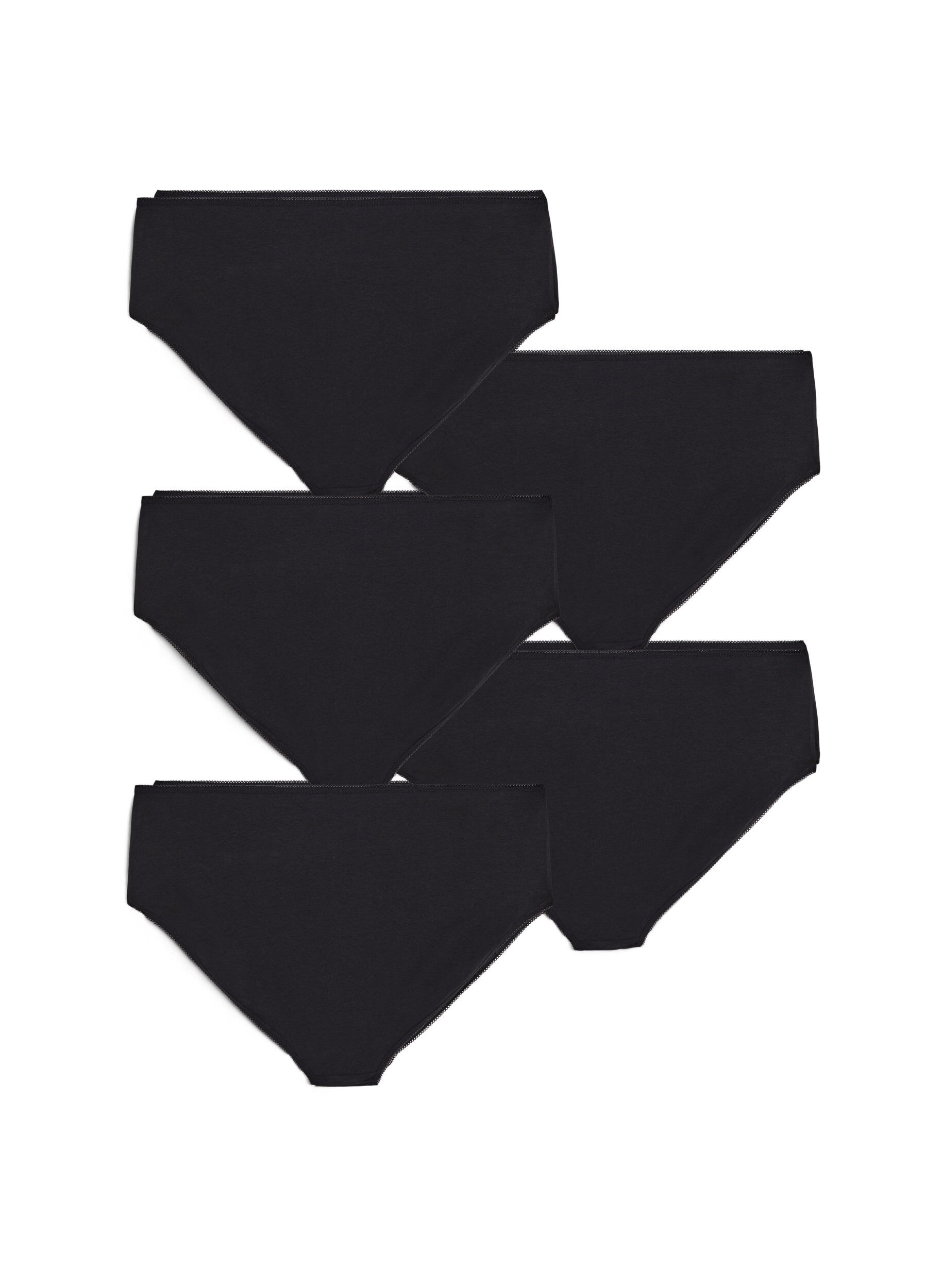 Zizzi 5-pack puuvillaiset alushousut normaalilla vy&ouml;t&auml;r&ouml;ll&auml;, Musta, Packshot image number 1