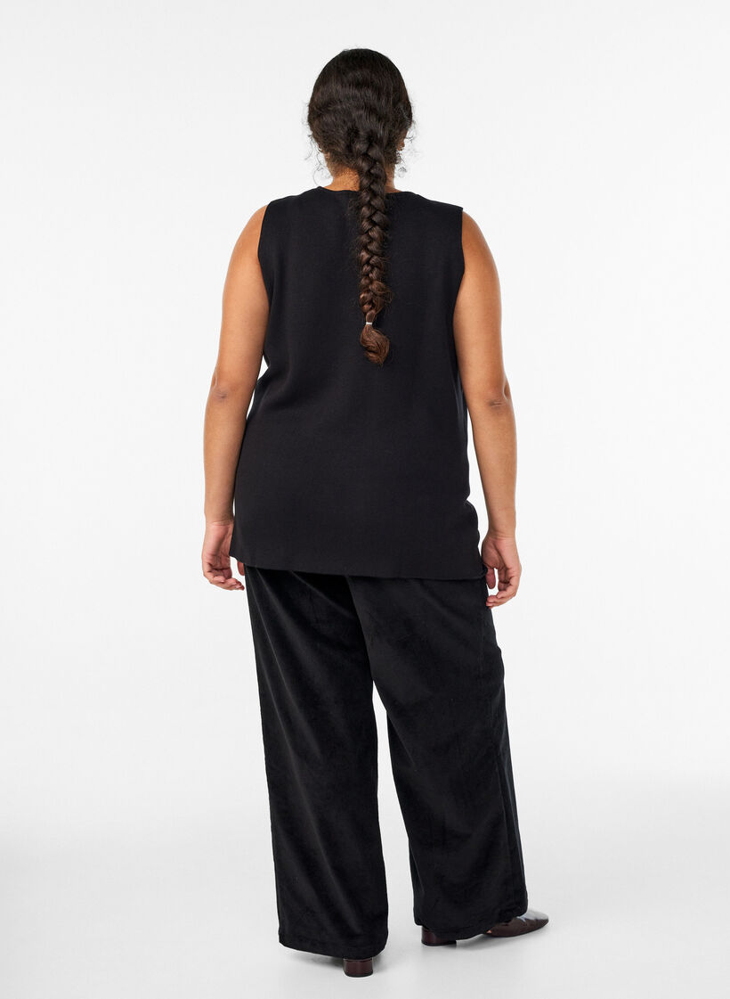 Korkeavyötäröiset samettihousut leveillä lahkeilla, Musta, Model image number 1