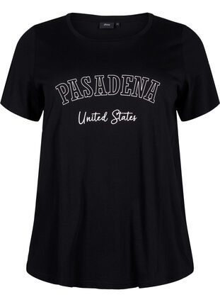 Puuvillainen T-paita tekstillä, Black W. Pasadena, Packshot image number 0