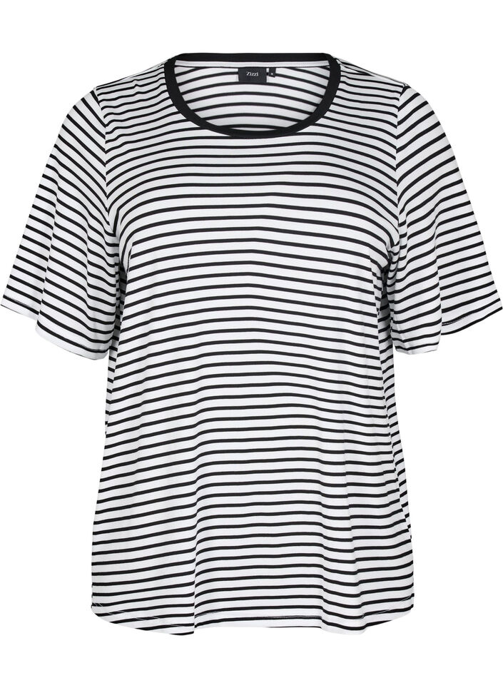 T-paita, jossa TENCEL&trade; Lyocell -kuitua ja raitakuosi, Valkoinen, Packshot image number 0