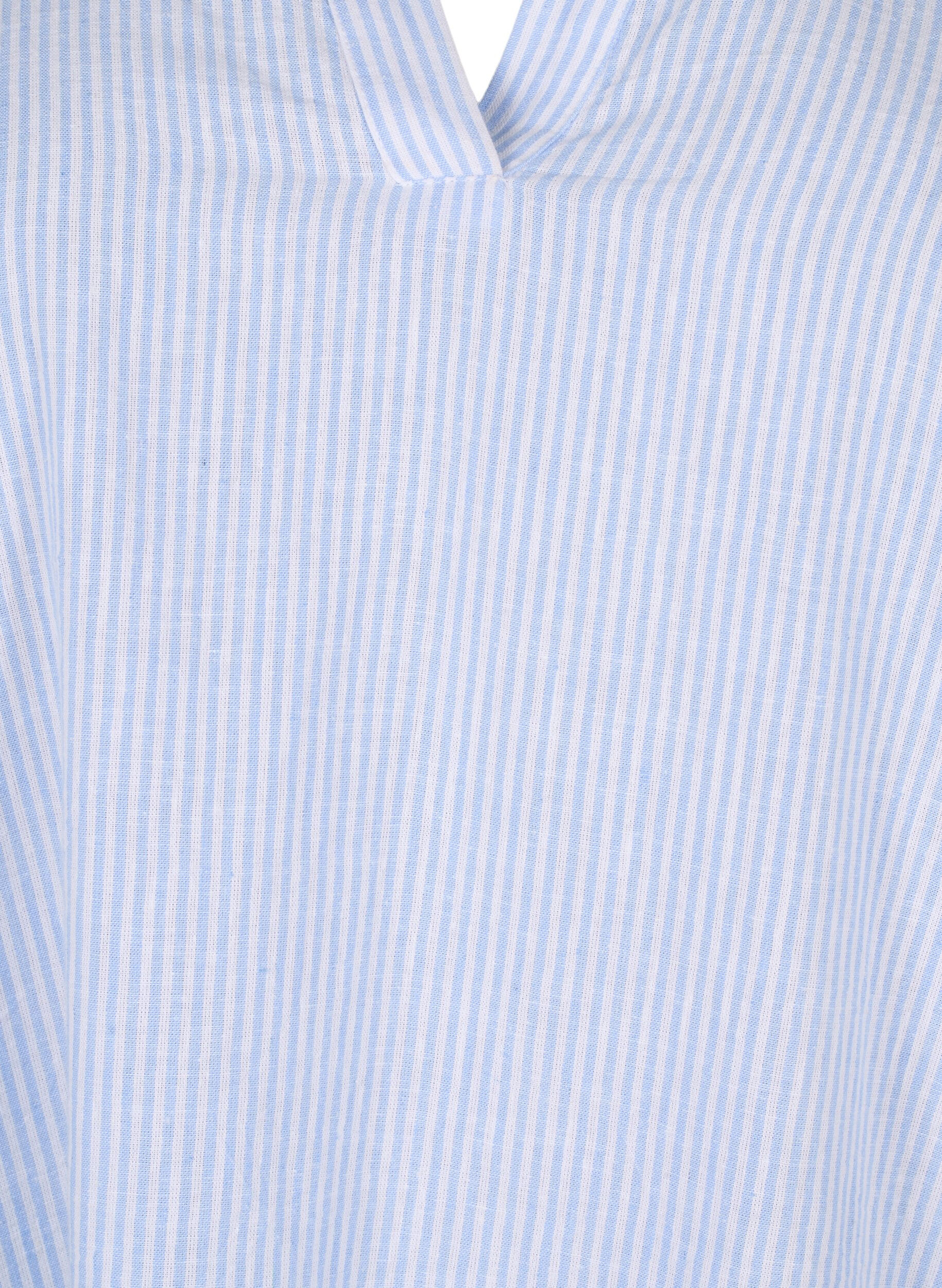 Zizzi Puuvillasta ja pellavasta valmistettu raidallinen mekko, Serenity Wh. Stripe, Packshot image number 2