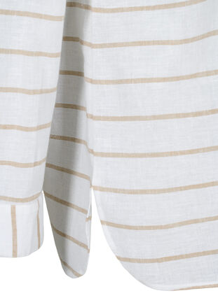 Paitapusero napituskiinnityksellä puuvilla-pellavasekoitteesta, White Taupe Stripe, Packshot image number 3
