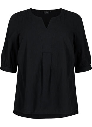 FLASH - Puuvillainen pusero puolipitkillä hihoilla, Black, Packshot image number 0