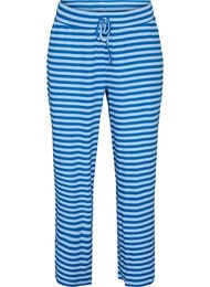 Raidalliset pyjamahousut korkealla vy&ouml;t&auml;r&ouml;ll&auml; ja leveill&auml; lahkeilla, Sininen