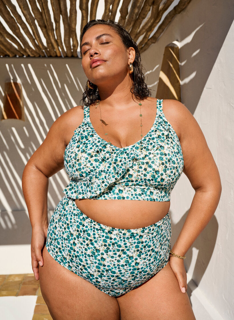  Kukallinen bikinien yläosa röyhelöyksityiskohdilla, Vihreä, Image image number 0