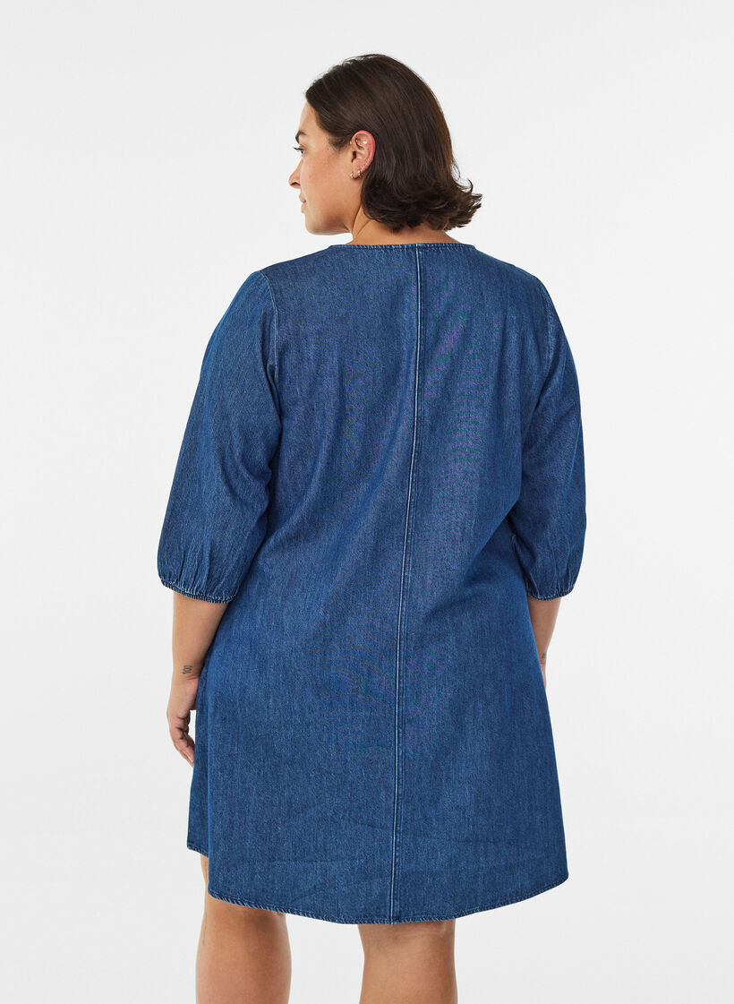 Lyhyt farkkumekko 3/4-hihoilla, Sininen, Model image number 2