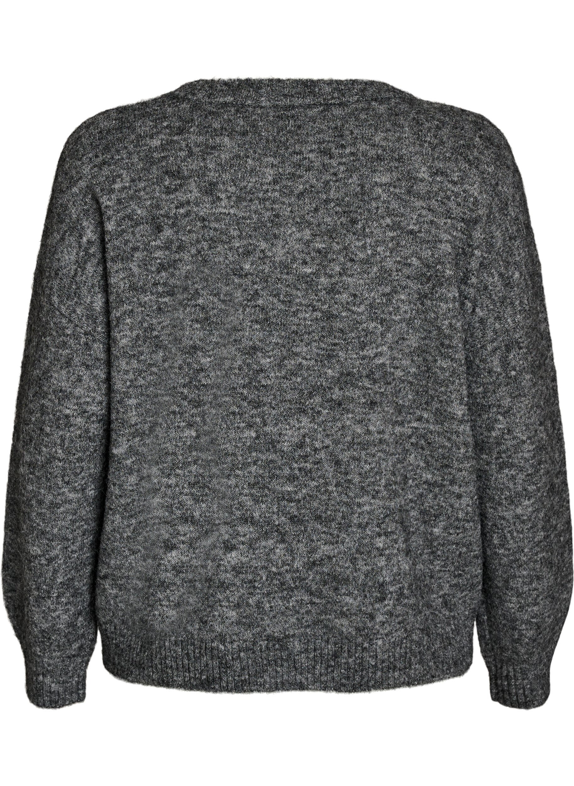 ZizziNeulepusero kukka-applikaatiolla, Harmaa, Packshot image number 1