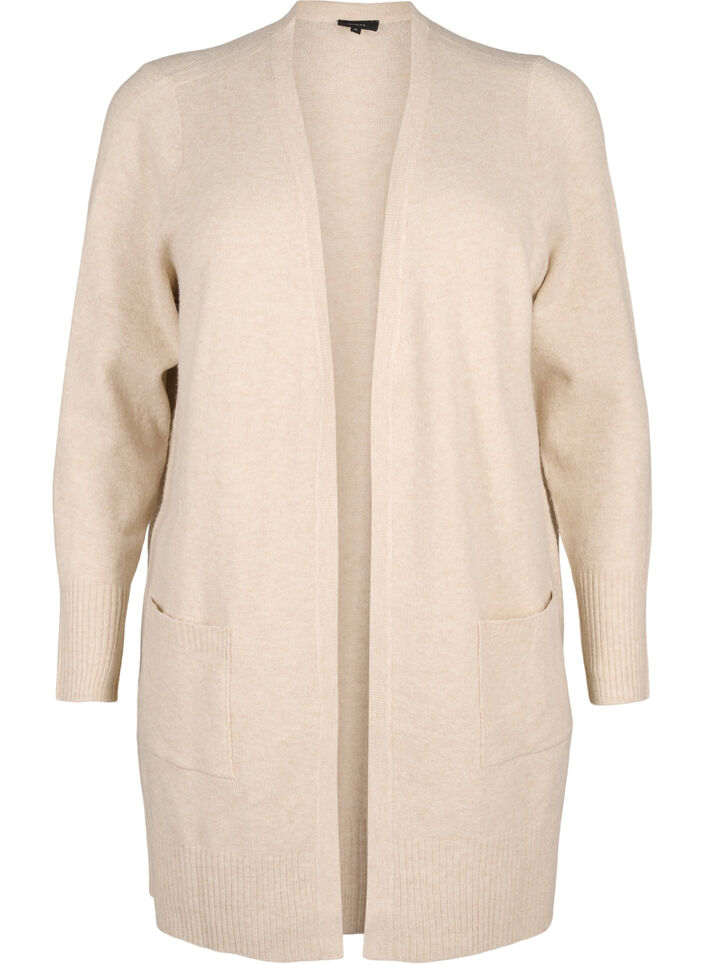 Joustinneuletakki taskuilla, Beige, Packshot image number 0