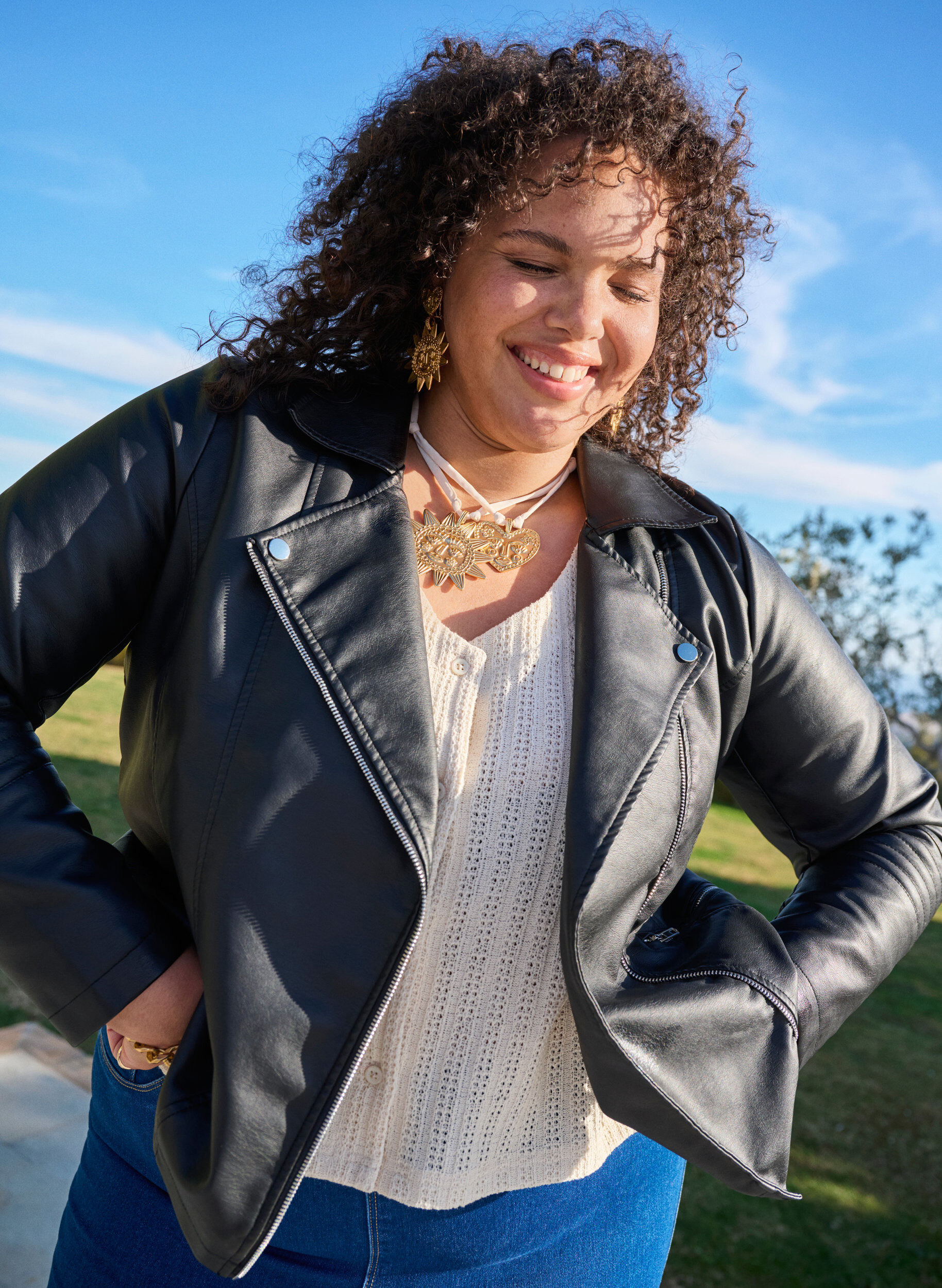 ZizziKeinonahkainen biker-takki, Musta, Image image number 0