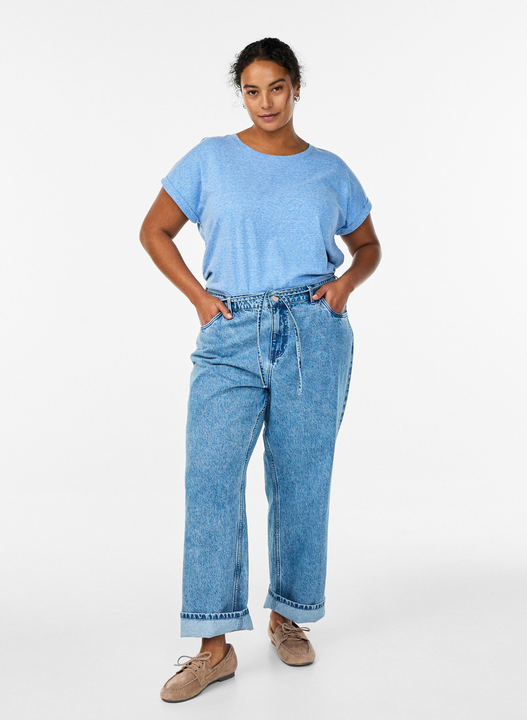 Zizzi Meleerattu t-paita lyhyill&auml; hihoilla, Sininen, Model image number 1