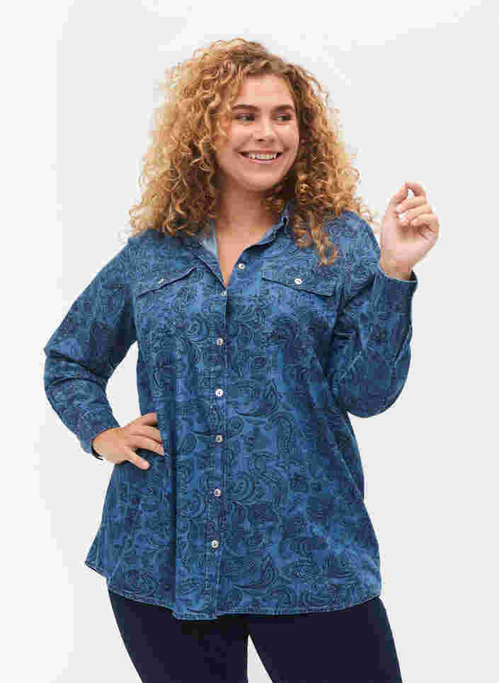 Puuvillapaita paisley-kuosilla, Blue Paisley, Model image number 0