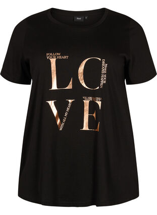 Lyhythihainen puuvillainen t-paita printillä, Black W. Love , Packshot image number 0