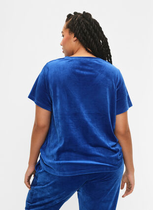 T-paita veluuria, v-pääntie, Monaco Blue, Model image number 1