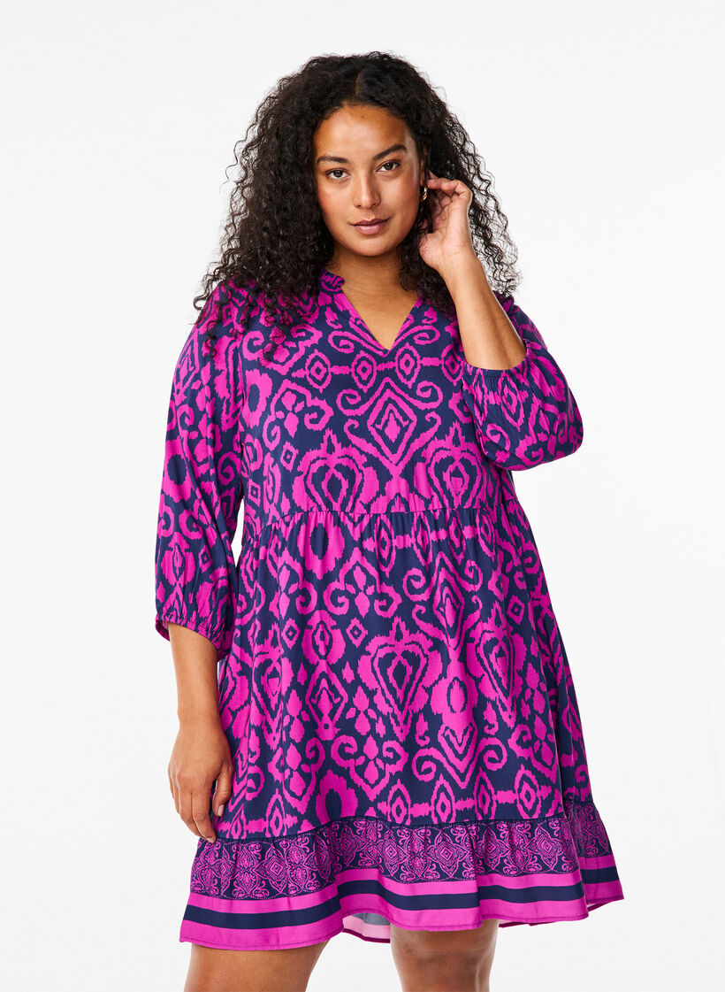 Lyhyt painokuvioitu A-linjainen mekko, Night Sky AOP, Model image number 0