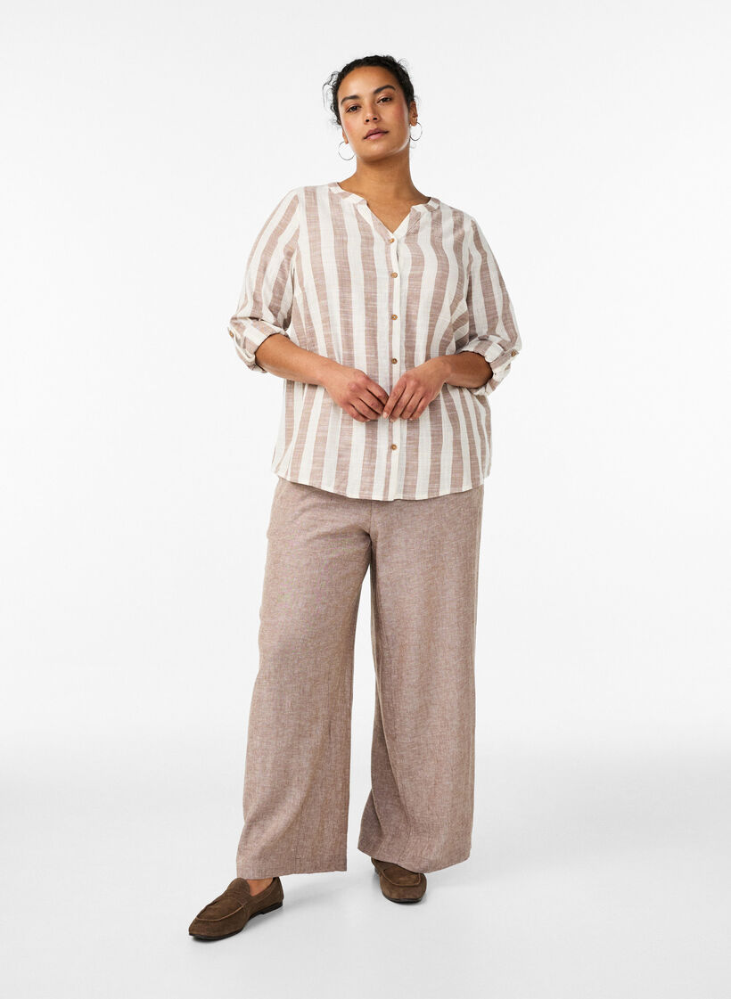 Puuvillainen paitapusero V-p&auml;&auml;ntiell&auml;, Beige, Model image number 1