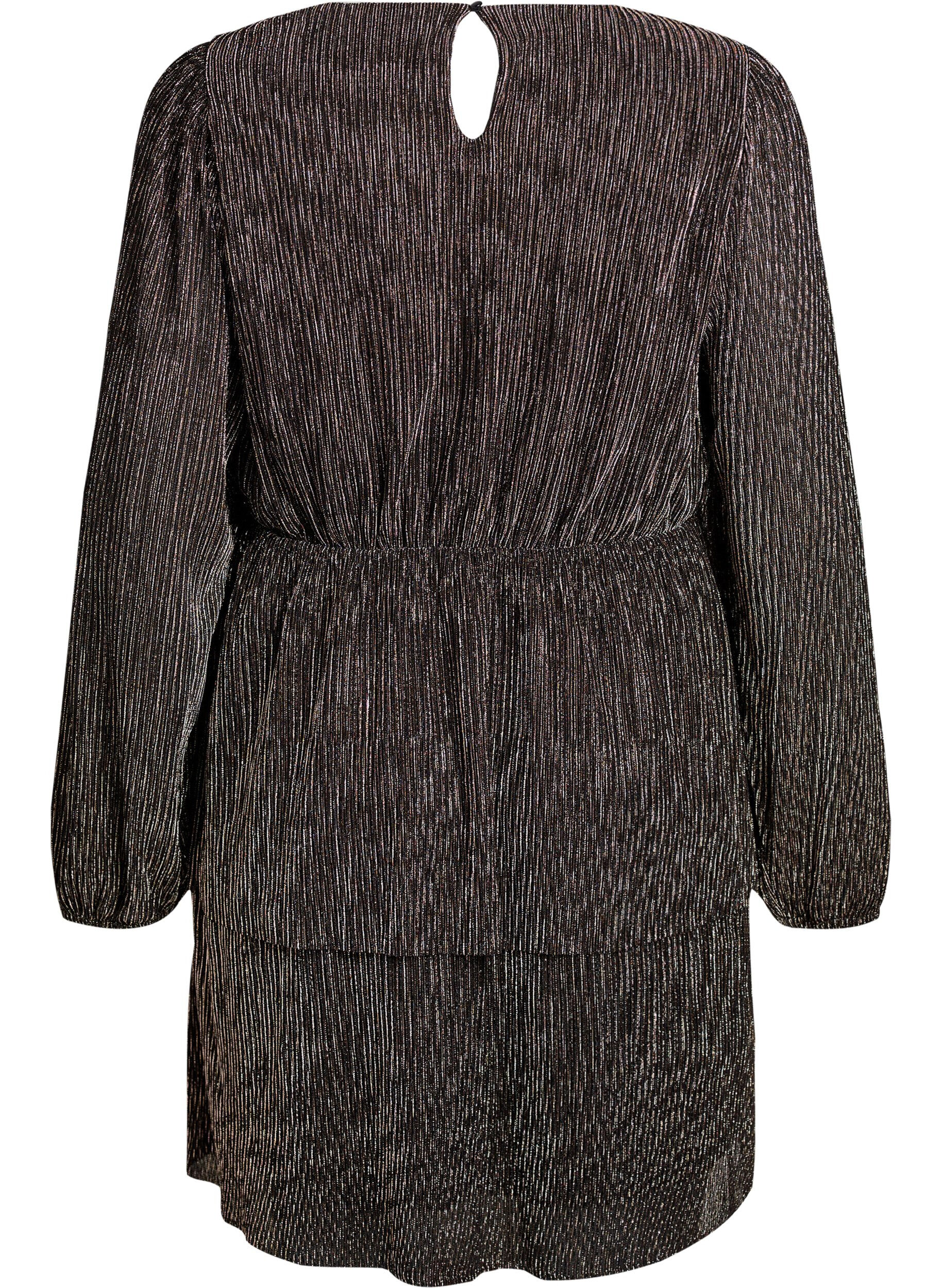 Zizzi Lyhyt mekko kimalle raidoilla ja pitk&auml;t hihat, Musta, Packshot image number 1