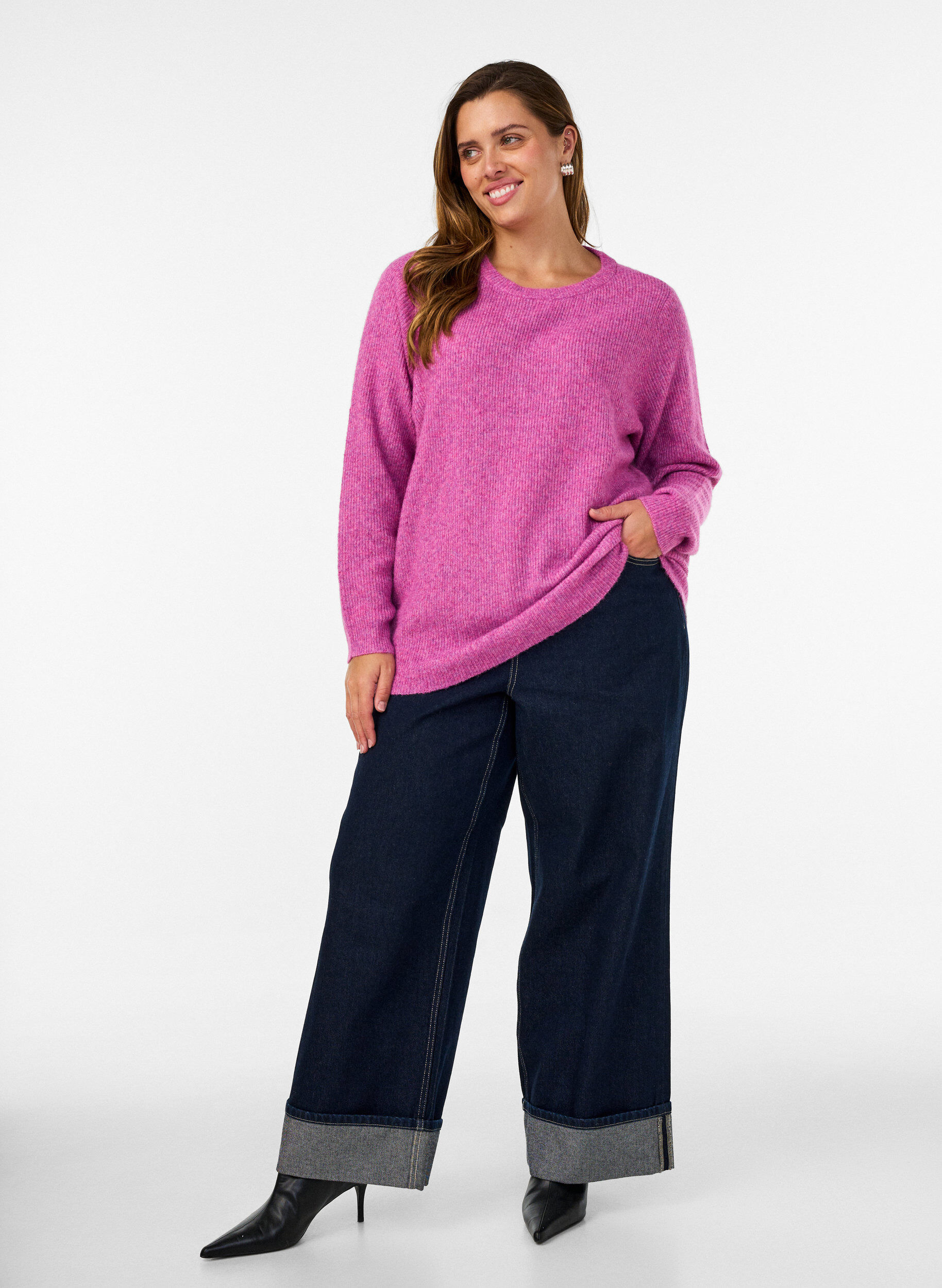 ZizziMelange-neulepusero py&ouml;re&auml;ll&auml; p&auml;&auml;ntiell&auml;, Violetti, Model image number 1