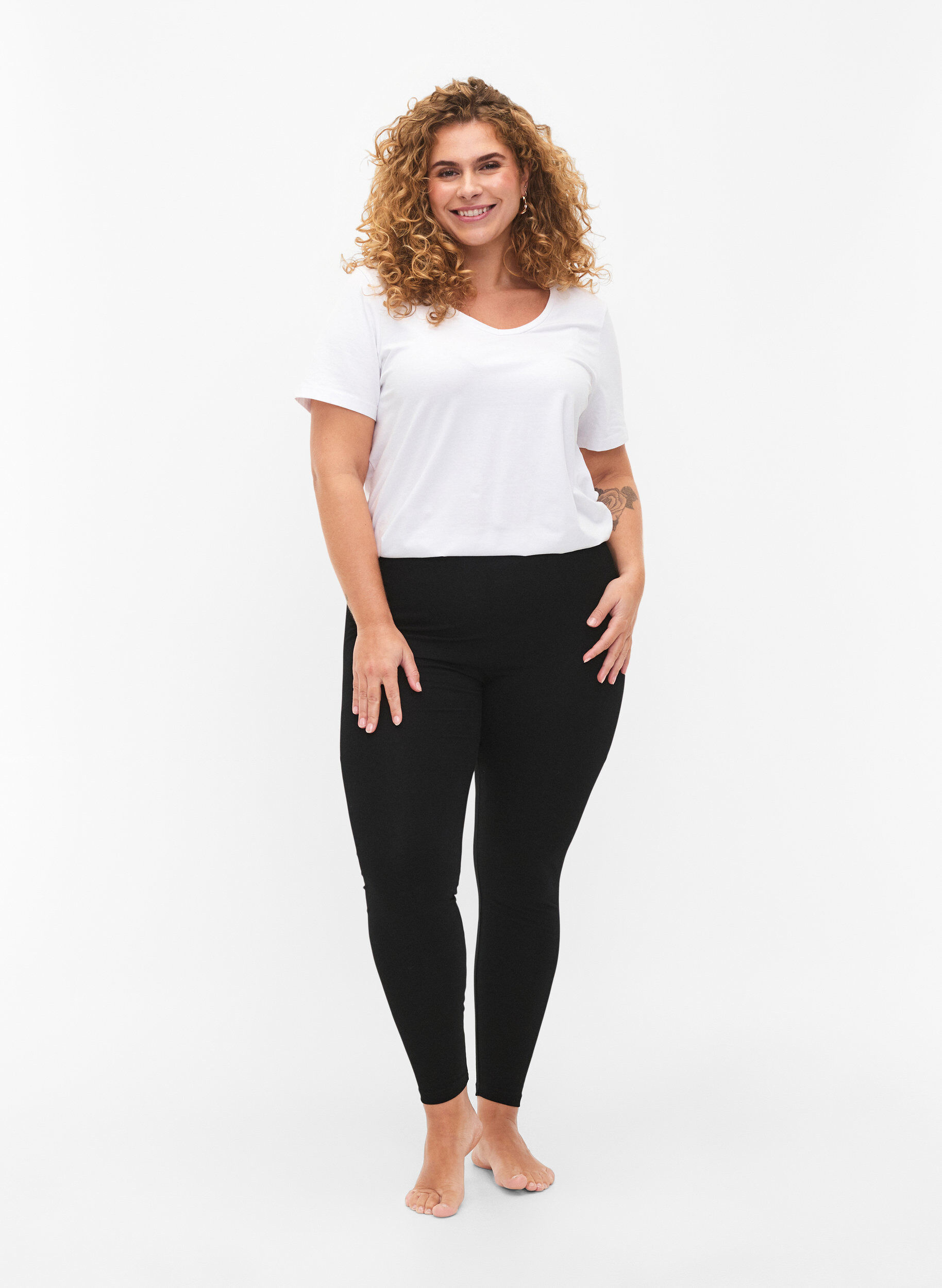 Zizzi2-pack puuvillaiset leggingsit, Musta, Model image number 1