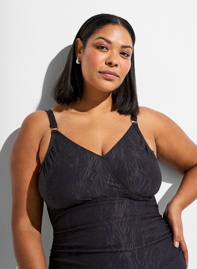 Uimapuku kietaisudetaljilla ja s&auml;vy s&auml;vyyn kukkatekstuurilla, Harmaa, Model image number 2