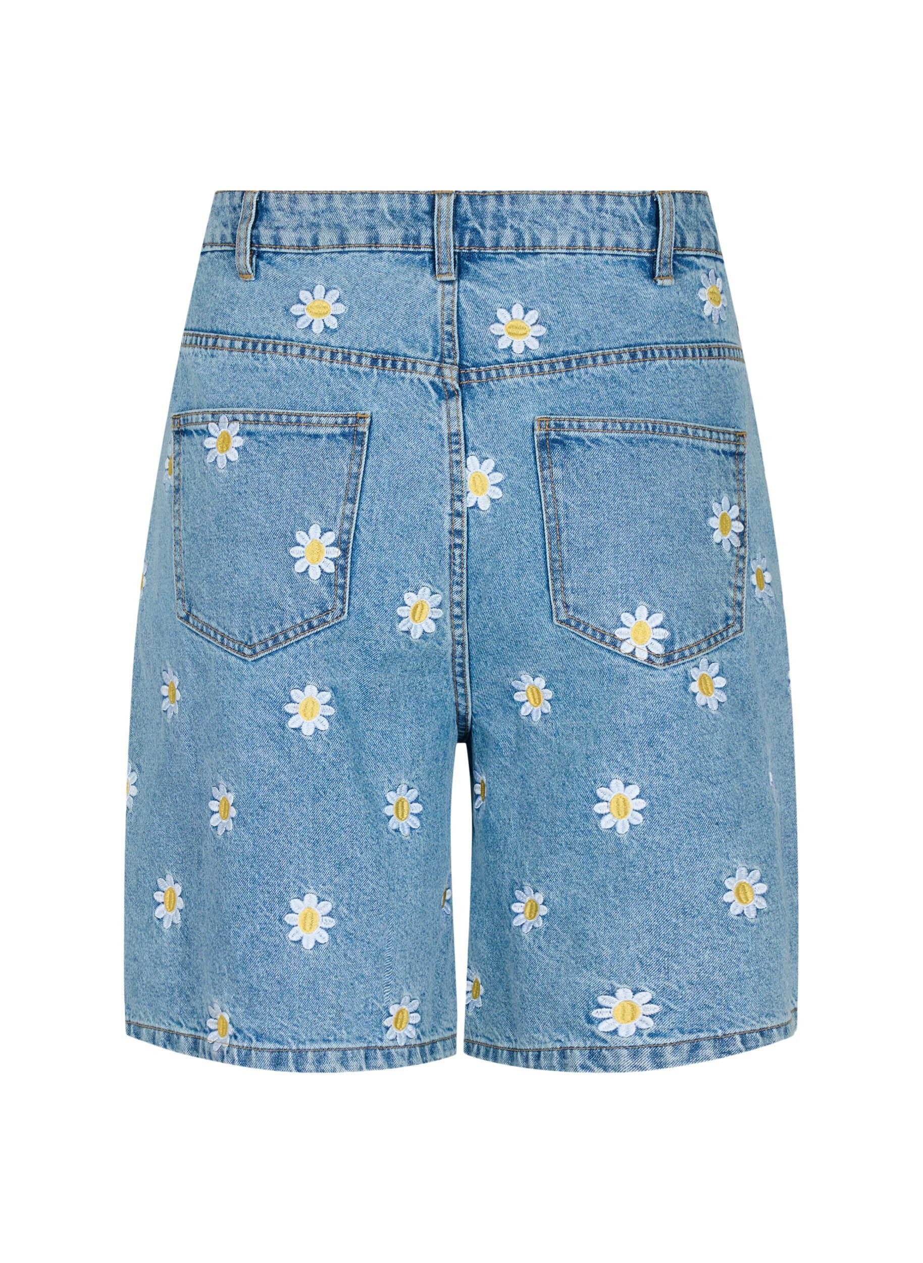 Zizzi Korkeavy&ouml;t&auml;r&ouml;iset Mille-shortsit kukkakirjailulla, Light Blue Flower, Packshot image number 1