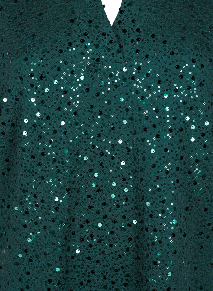 Paljettimekko V-pääntiellä ja 3/4-hihoilla, Rain Forest, Packshot image number 2