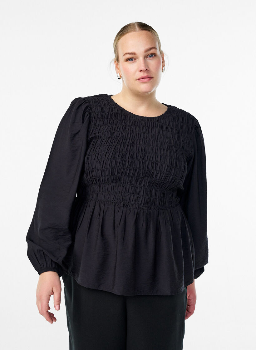 Pusero smokkiosalla ja pitkill&auml; hihoilla, Musta, Model image number 0