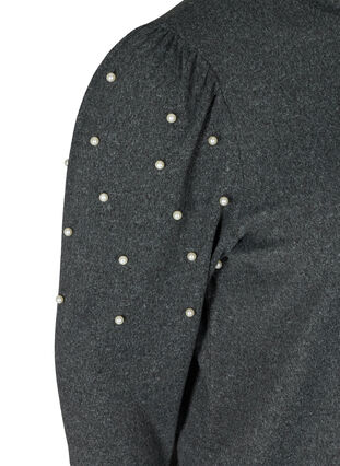 Meleerattu pusero puhvihihoilla ja helmillä, Dark Grey Melange, Packshot image number 3