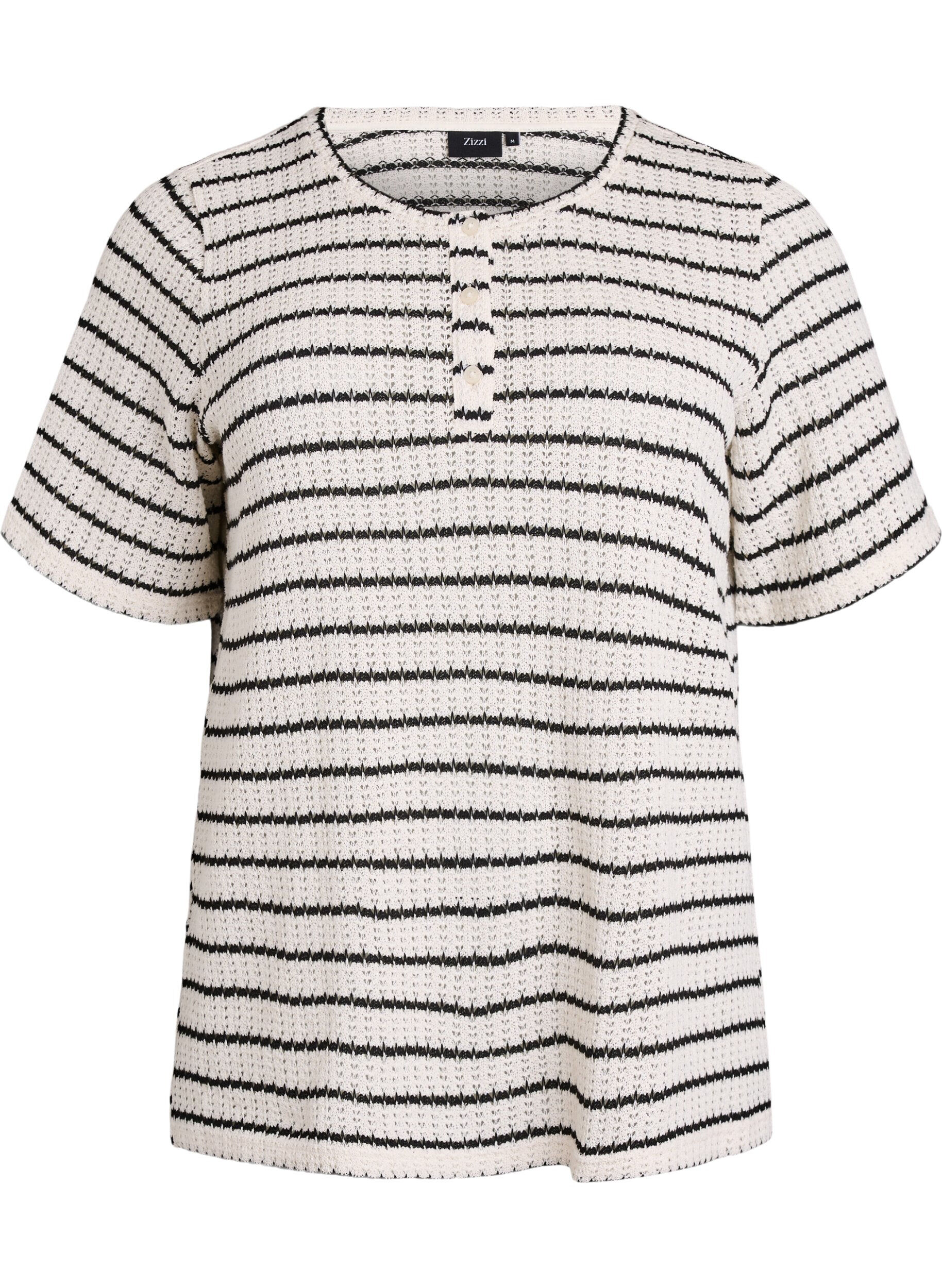 Zizzi Raidallinen neulepaita pusero, Musta, Packshot image number 0