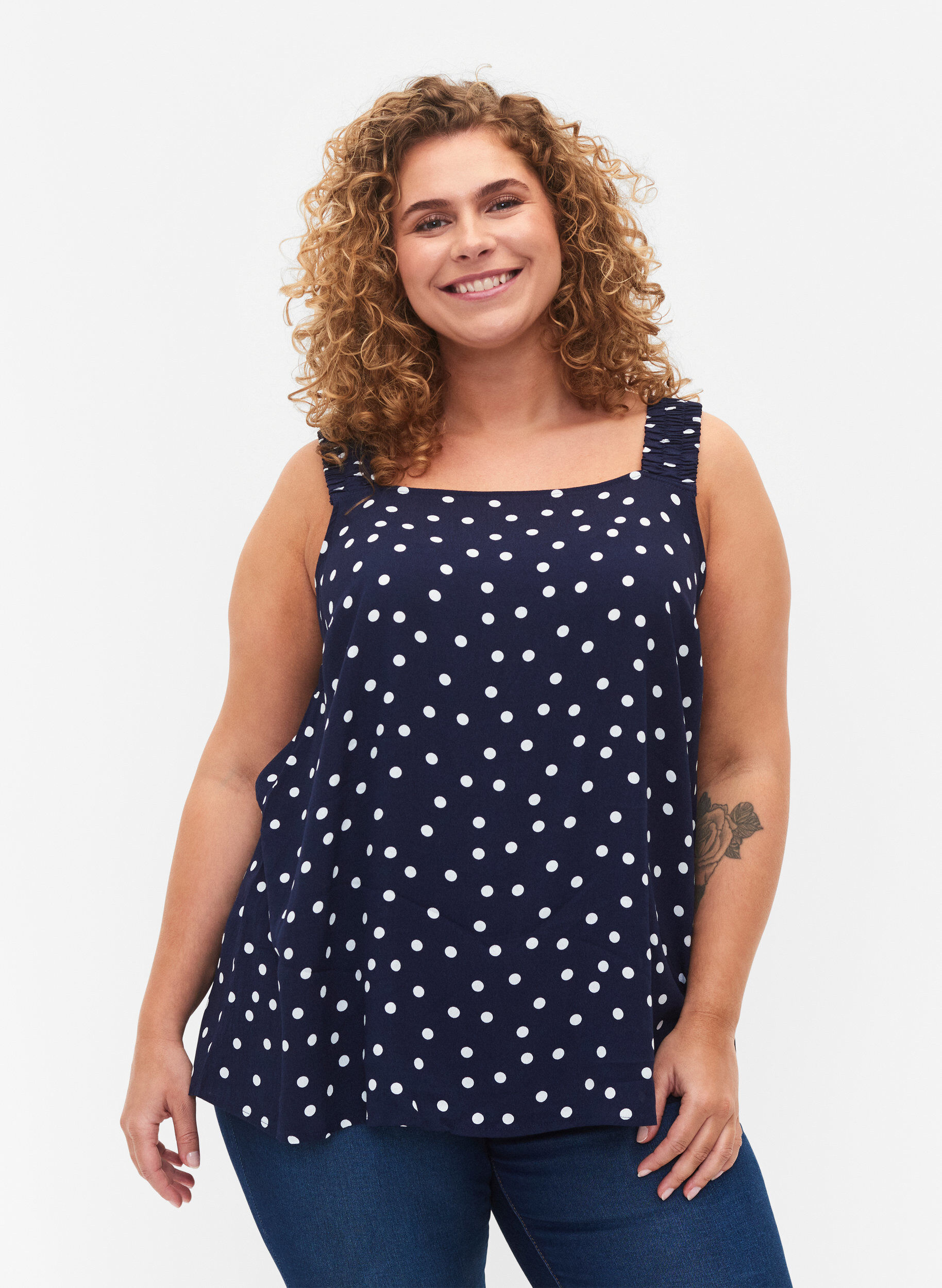 Zizzi A-mallinen viskoositoppi kuosilla, Peacoat Dot, Model image number 0