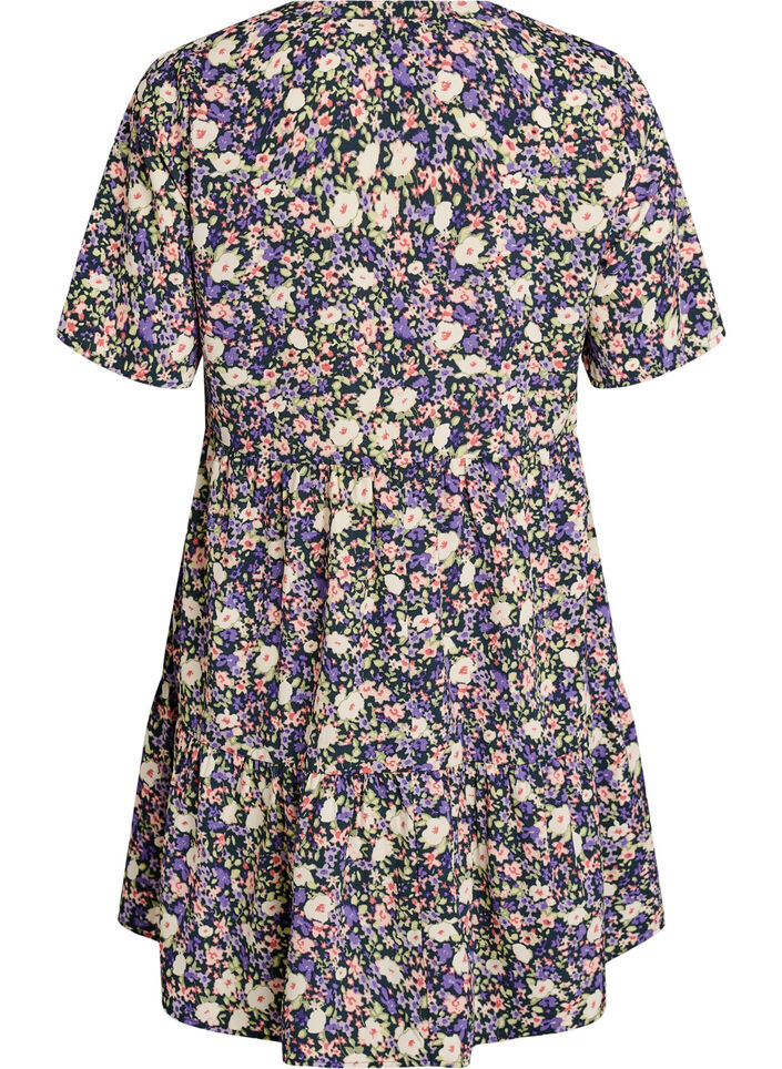 Lyhythihainen A-linjainen mekko, jossa on leikkauslinja, Violetti, Packshot image number 1