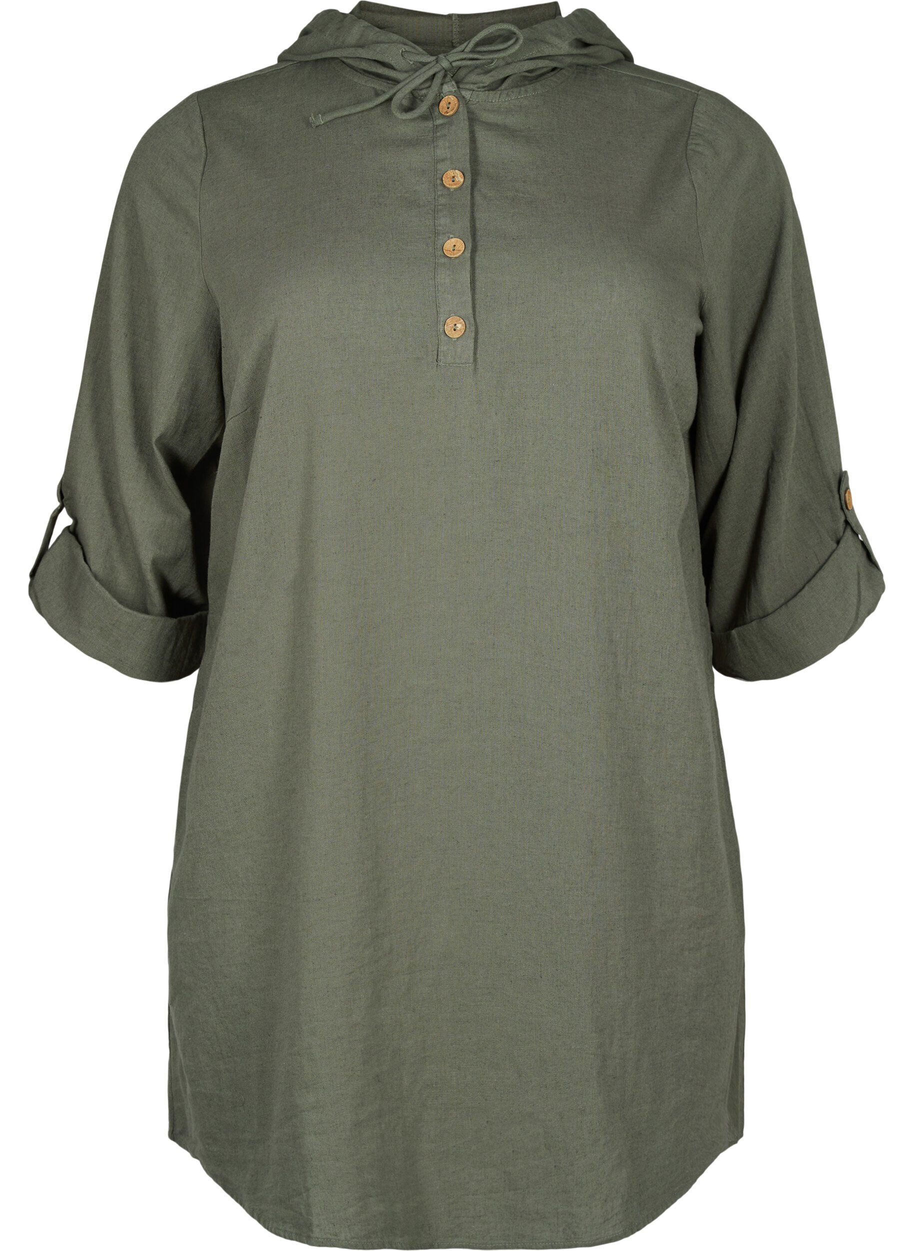 Zizzi Hupullinen tunika puuvillasta ja pellavasta, Thyme, Packshot image number 0