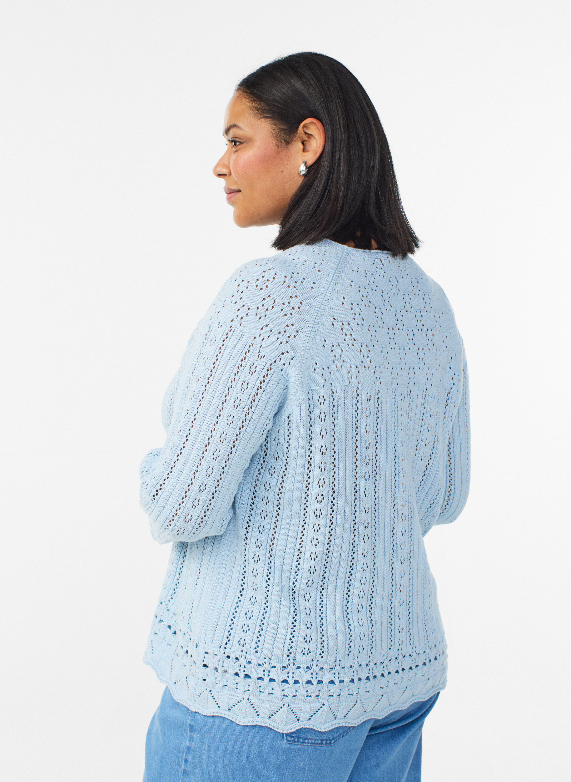 Zizzi Neulepusero eyelet-kirjailulla ja 3/4-hihoilla, Sininen, Model image number 2