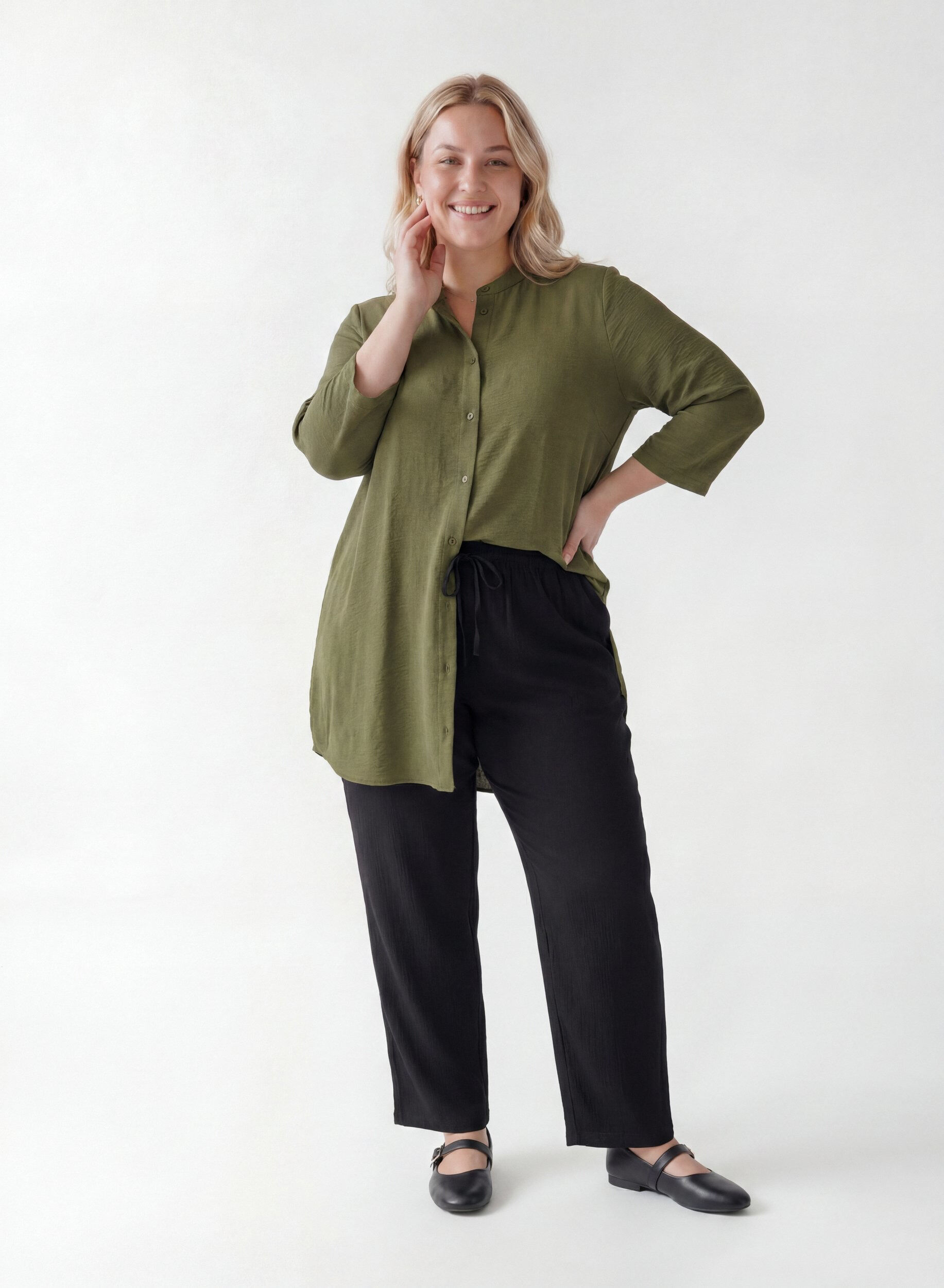 ZizziTunika 3/4-hihoilla, Vihre&auml;, Model image number 1