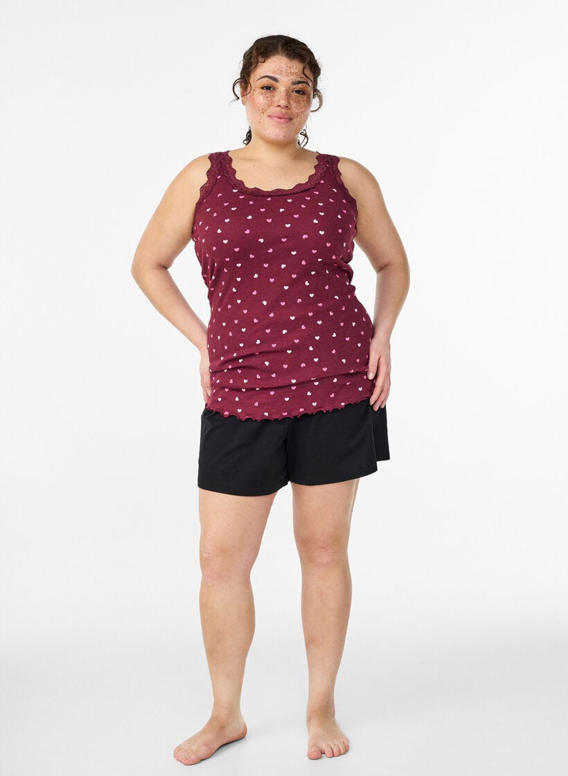 Toppi, jossa on painatus ja pitsireunus, Punainen, Model image number 1