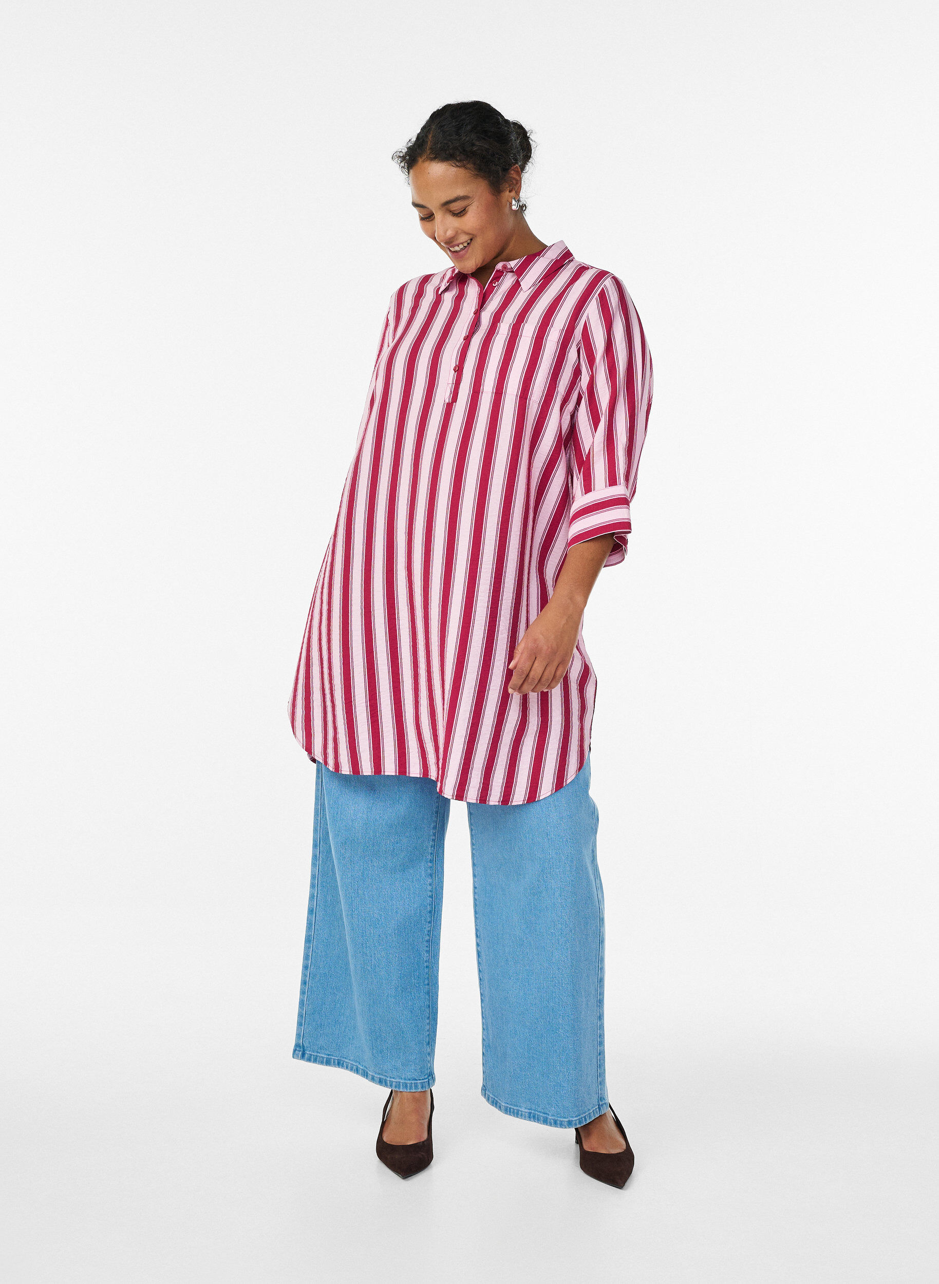 Zizzi Lyhyt mekko kauluksella ja rintataskulla, Vaaleanpunainen, Model image number 1