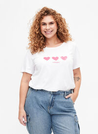 Puuvillainen T-paita painatuksella, B. White W. Hearts, Model
