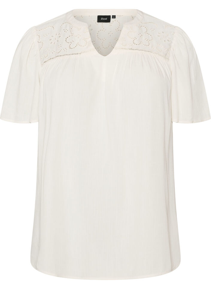 Viskoosipusero broderieanglaise-koristeilla, Beige, Packshot image number 0