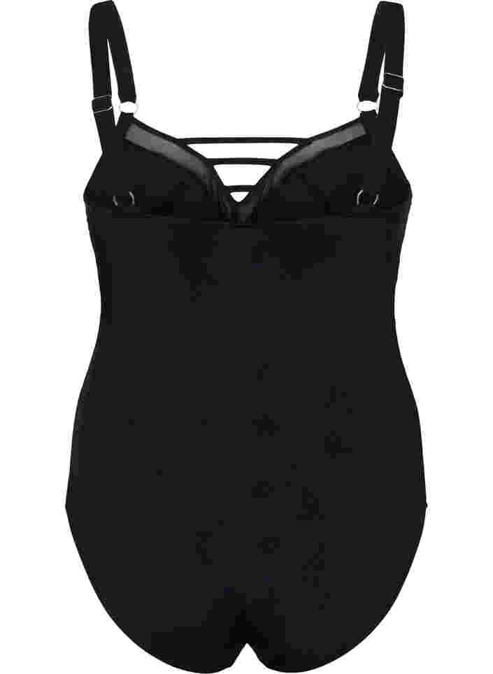 Uimapuku v-pääntiellä ja mesh-kankaalla, Black, Packshot image number 1