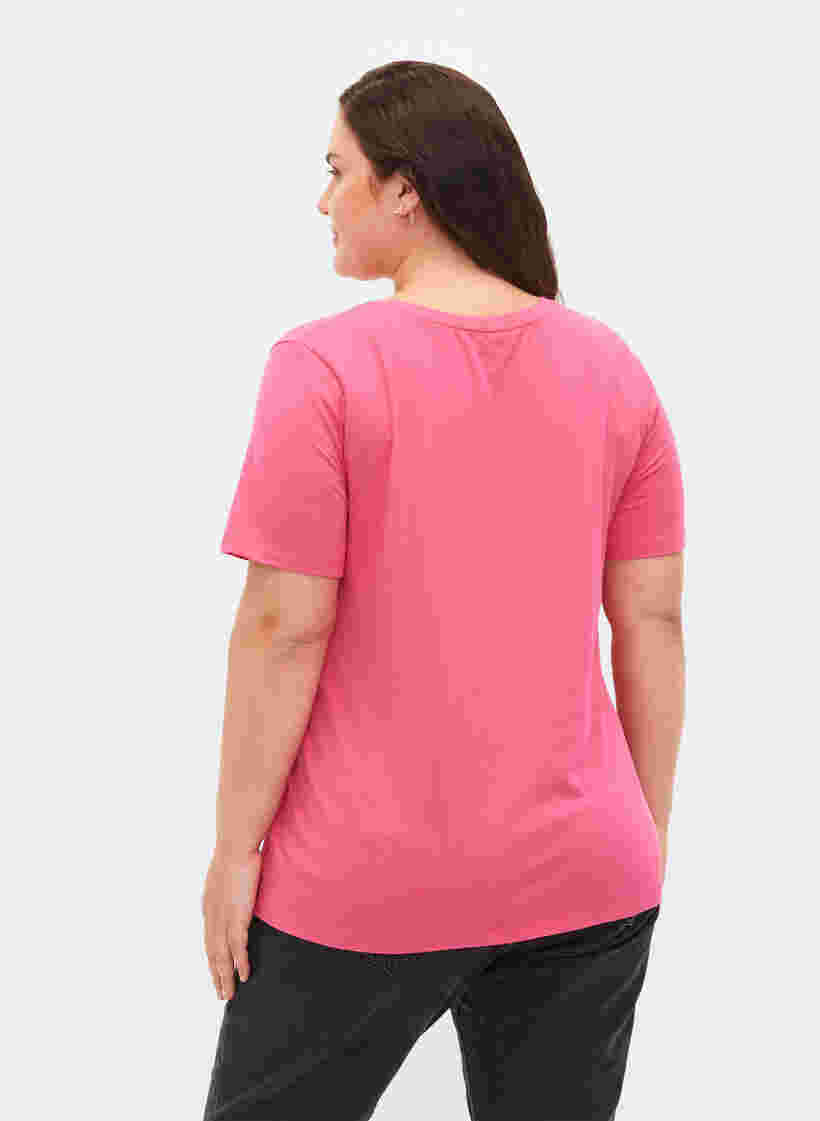 Yksivärinen perus t-paita puuvillasta, Hot Pink, Model image number 1