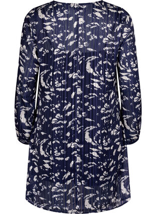 Printillinen pitkähihainen mekko, v-pääntiellä, Blue Leaf AOP, Packshot image number 1